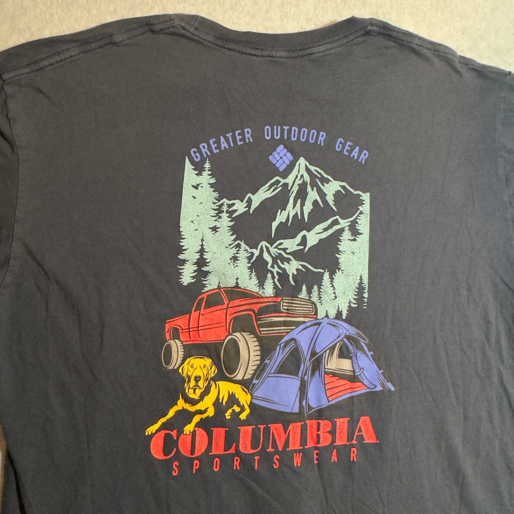 Columbia Sportswear Mens XXL Gray Greater Outdoor Gear Truck Dog Graphic T-Shirt